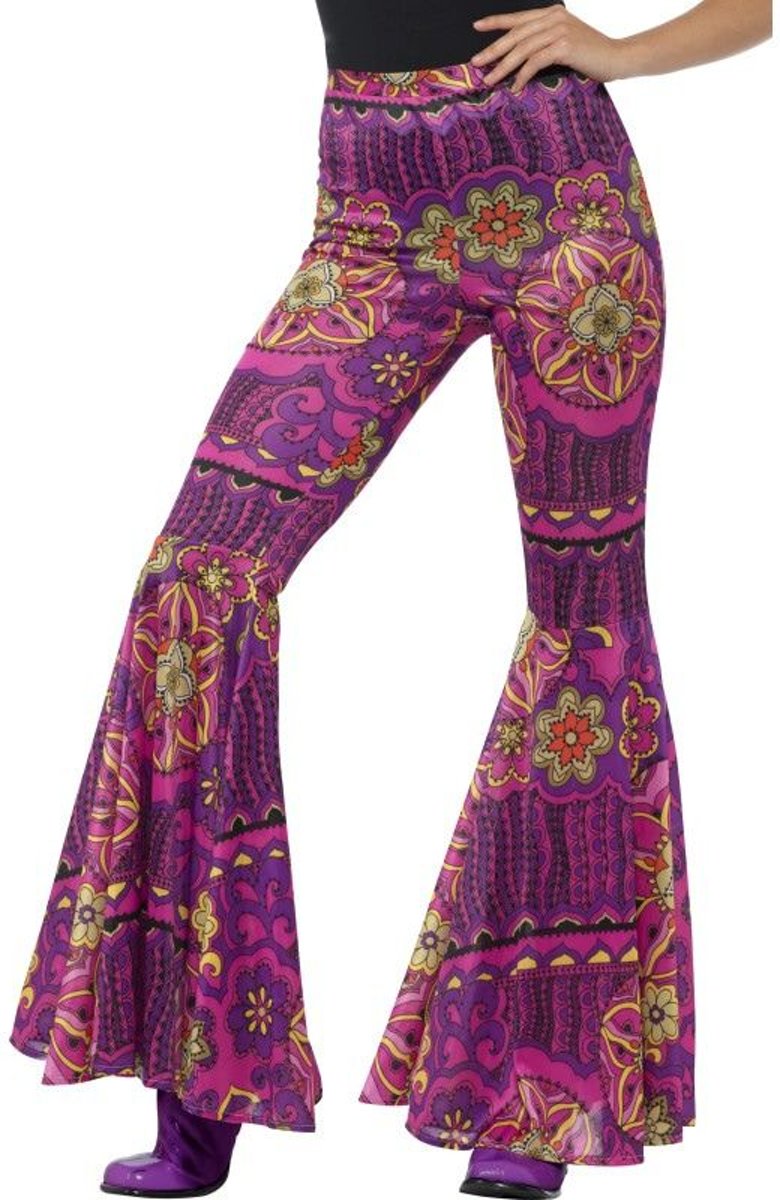 Hippie Kostuum | Wilde Wijde Pijpen Broek Vrouw | Small / Medium | Carnaval kostuum | Verkleedkleding